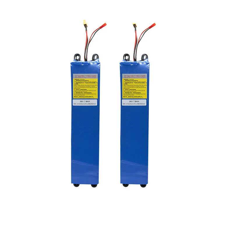 36V lithium battery pack for electric scooter replacement, showing capacity options 6.6Ah 7.8Ah 10.4Ah.