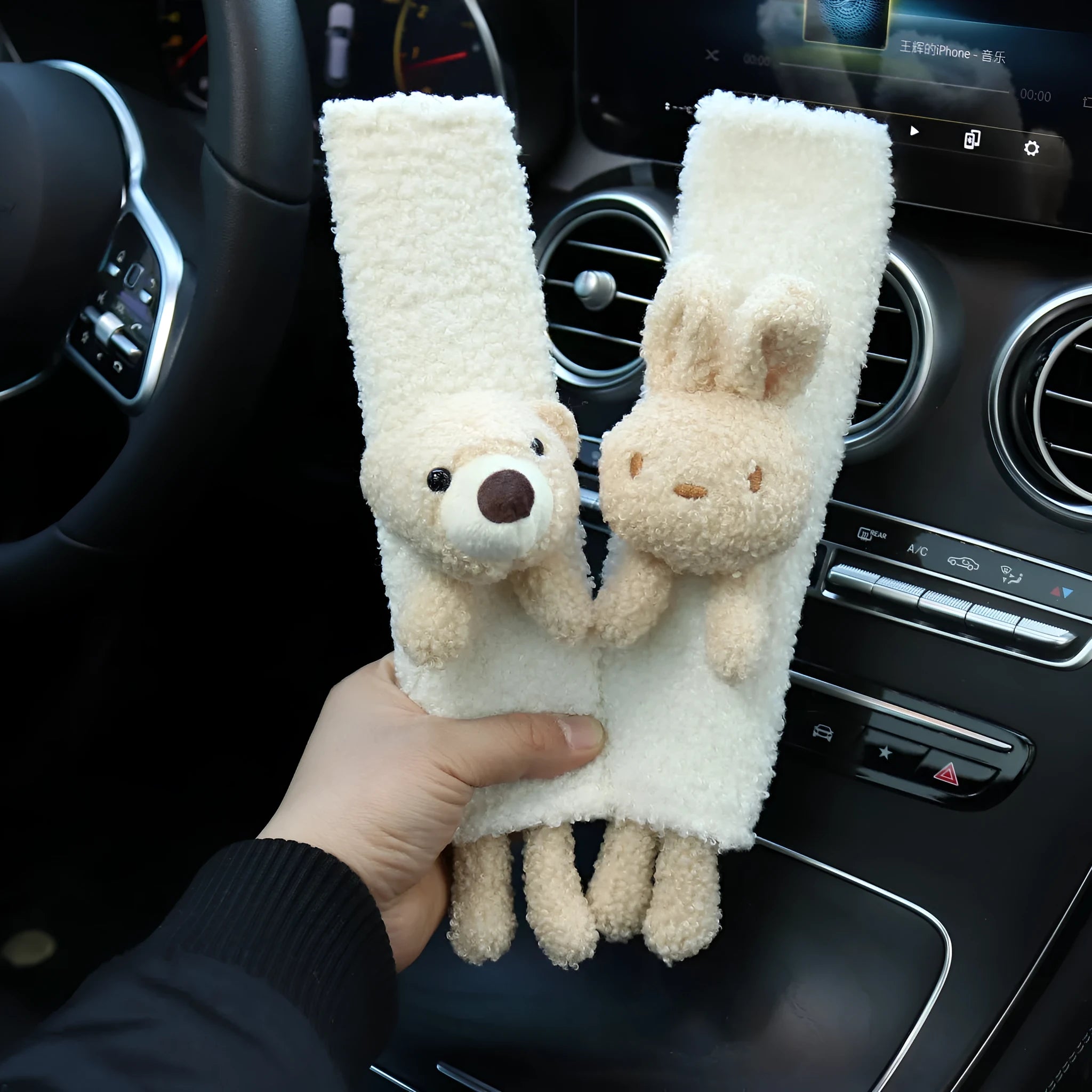 Cartoon plush car safety belt shoulder protector in Rabbit and Bear designs