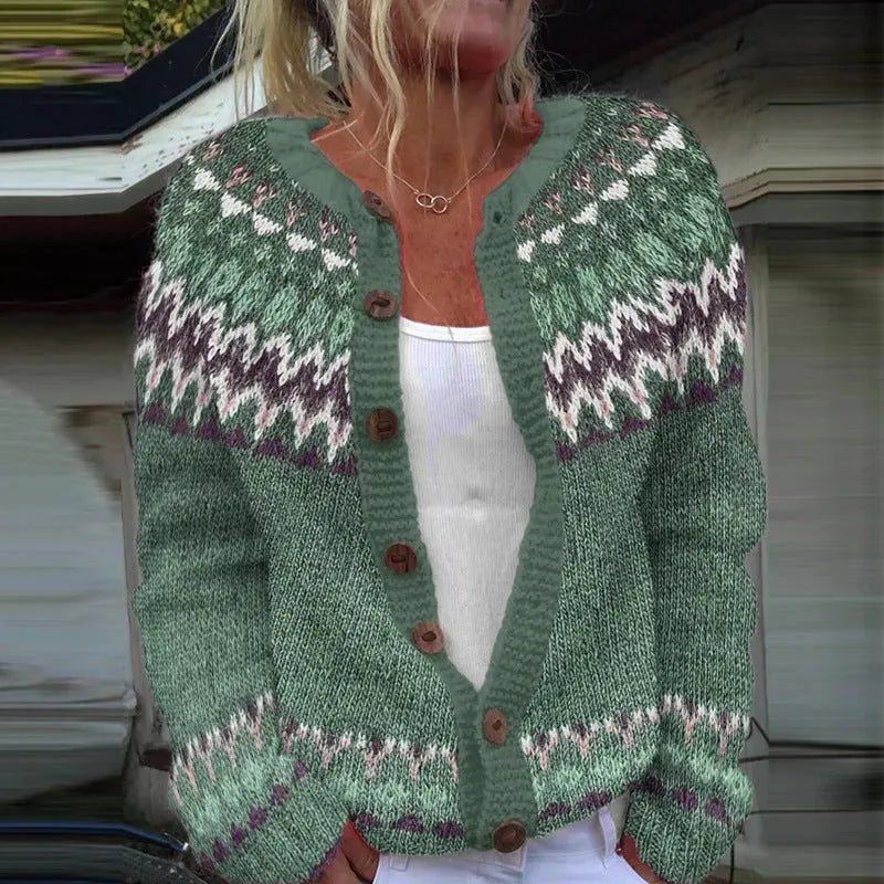 Yellow women's cardigan knitted coat with 3D stereo pattern digital printing, showing front view with regular sleeves