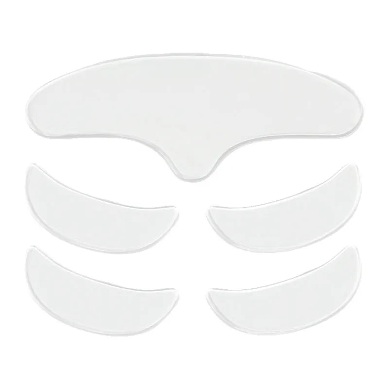 Five silicone anti-wrinkle face stickers for forehead, eyebrows, and under-eye areas
