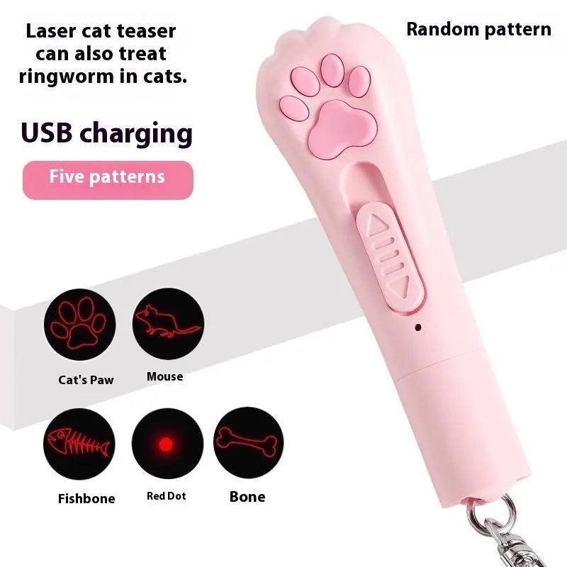 Cat teaser toy with LED light in pink, cream, or blue colour options