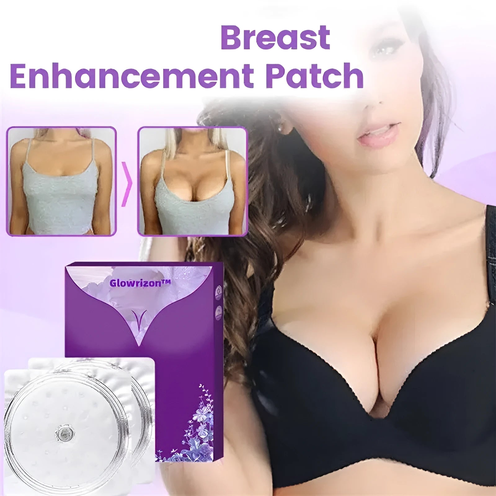 Breast enhancement mask showing adhesive chest patch with gel backing for skin tightening treatment