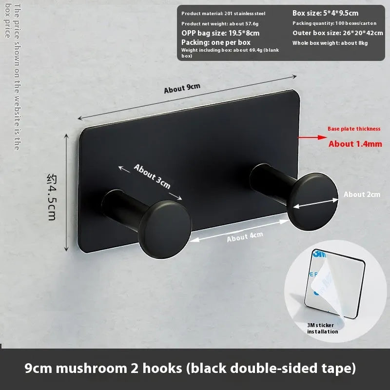 Mushroom-style adhesive wall hook with multiple hooks for screw-free hanging on shower doors