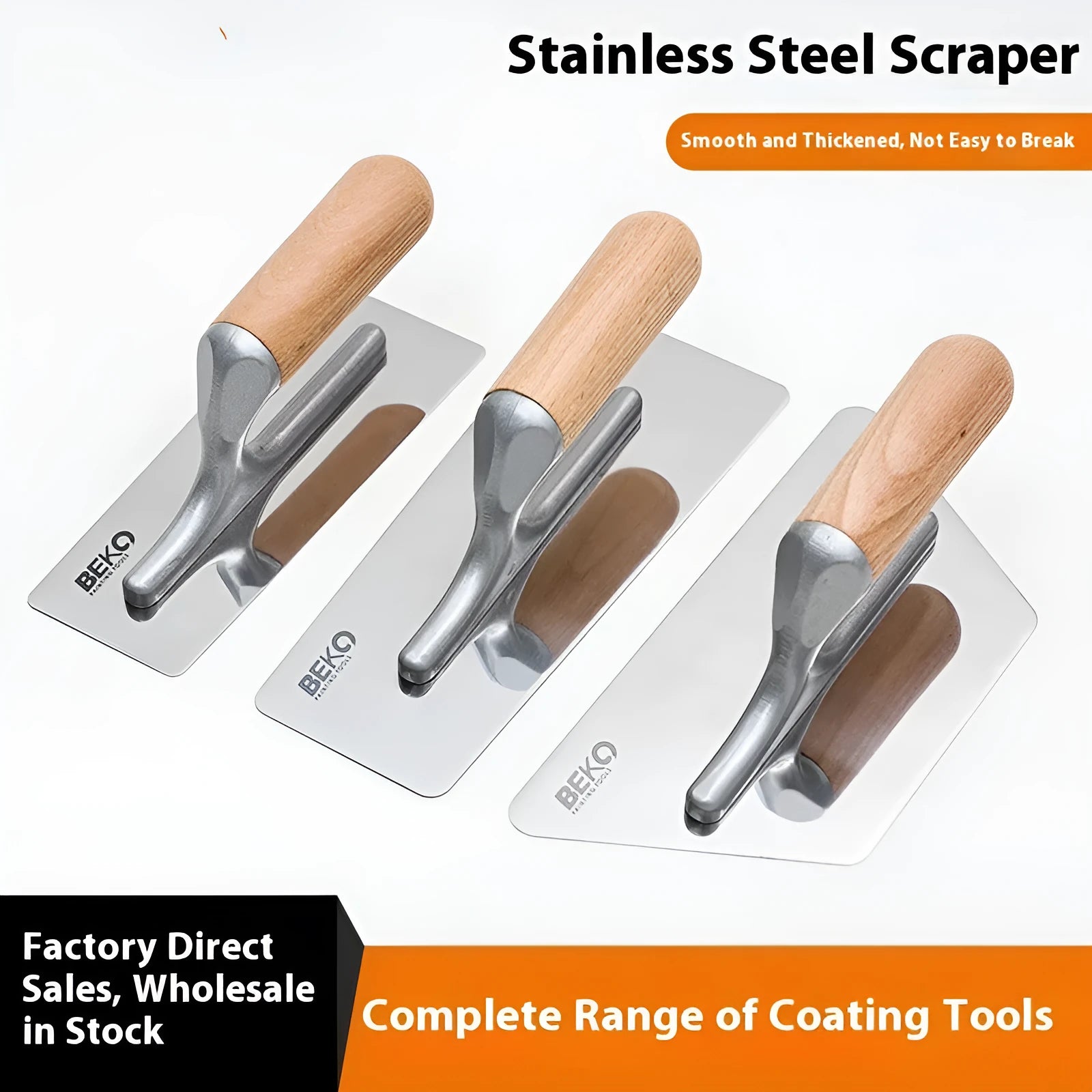 Stainless steel decorative scraper with wooden handle for wall and floor putty application