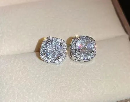 Square diamond geometric earrings in alloy with quadrilateral design, available in silver and gold colours