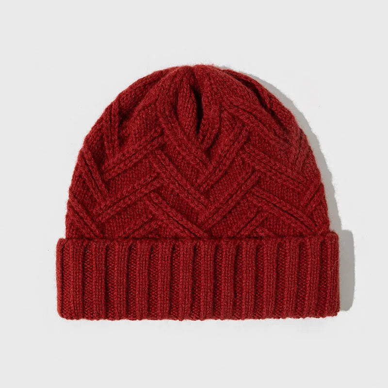 Wool knitted women's hat with dome crown and totem pattern in six colour options