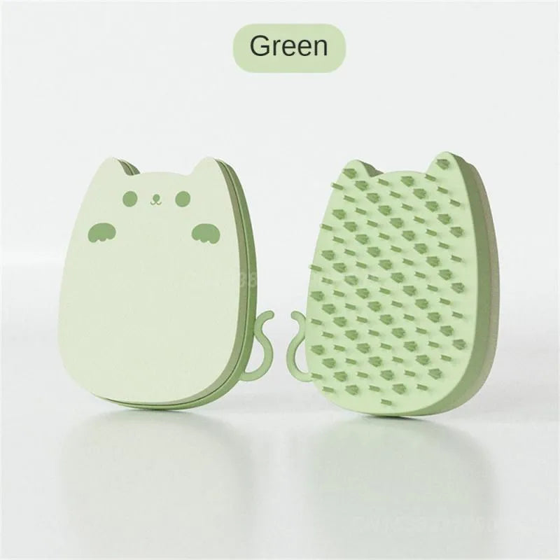 Sponge silicone pet comb with dual-density bristles in blue, brown or green colours for cat and dog grooming