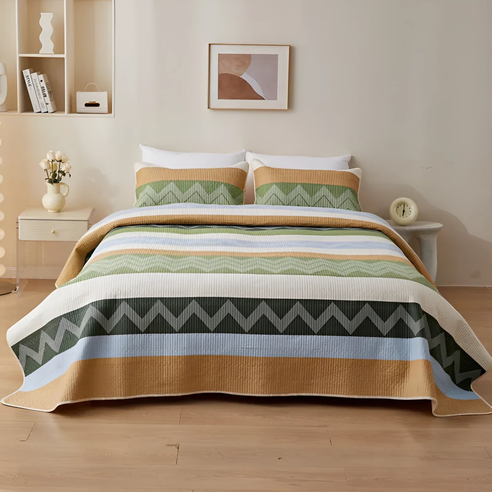 Cotton printed bed sheet set in modern simple style for 2.2 metre bed