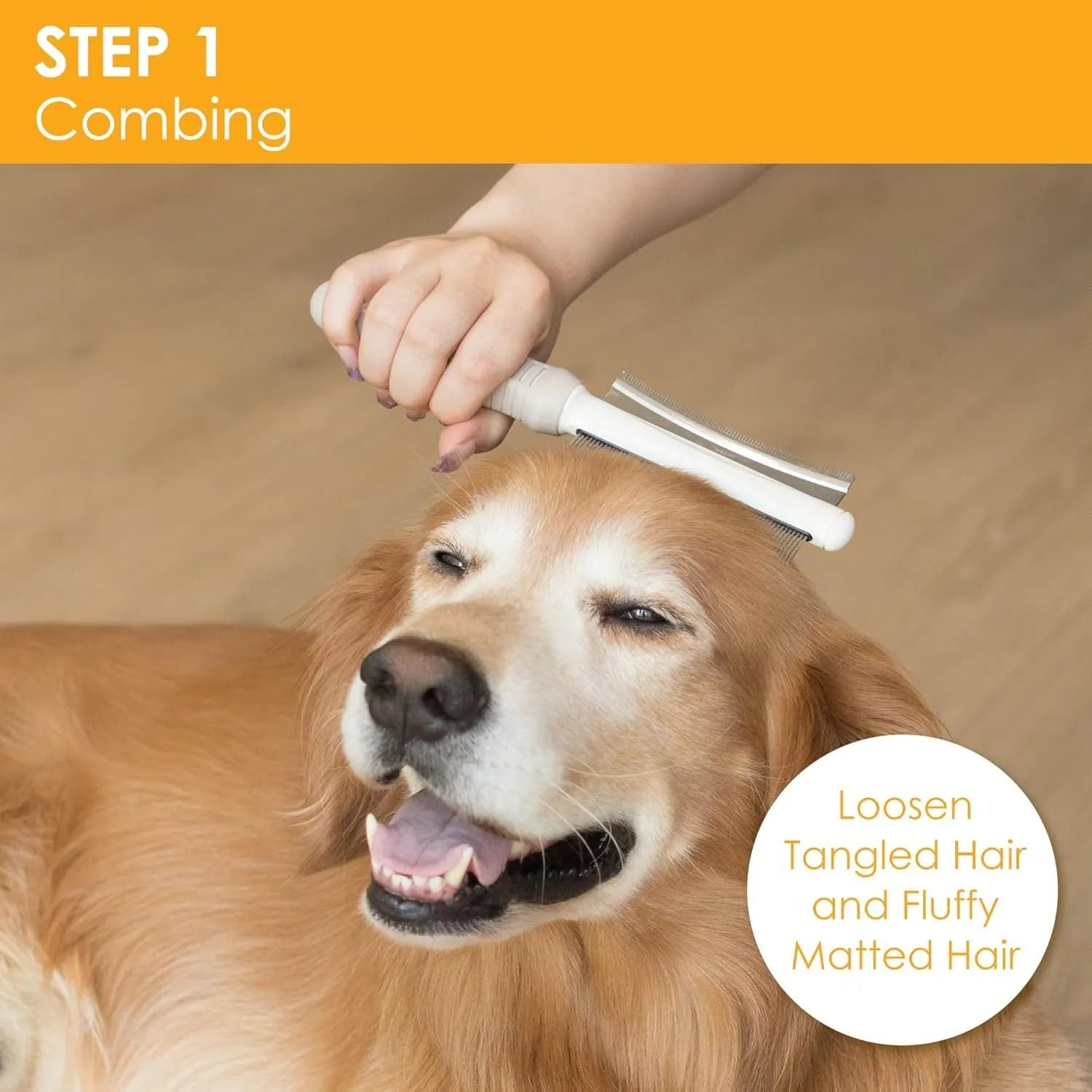 White 2 in 1 dog and cat grooming brush with curved comb and deshedding sides measuring 230mm