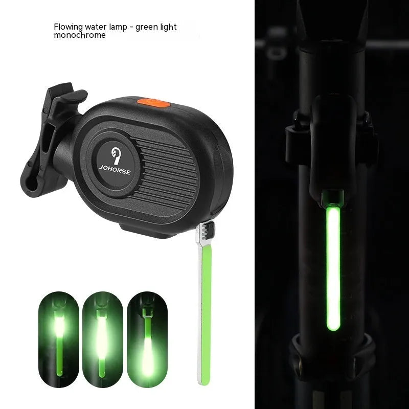 Bicycle taillight with animated running water or waterfall light effect in multiple colour options