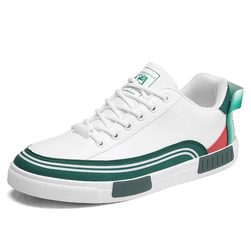 Men's canvas casual shoes with mesh panels in beige, white and green colour combination