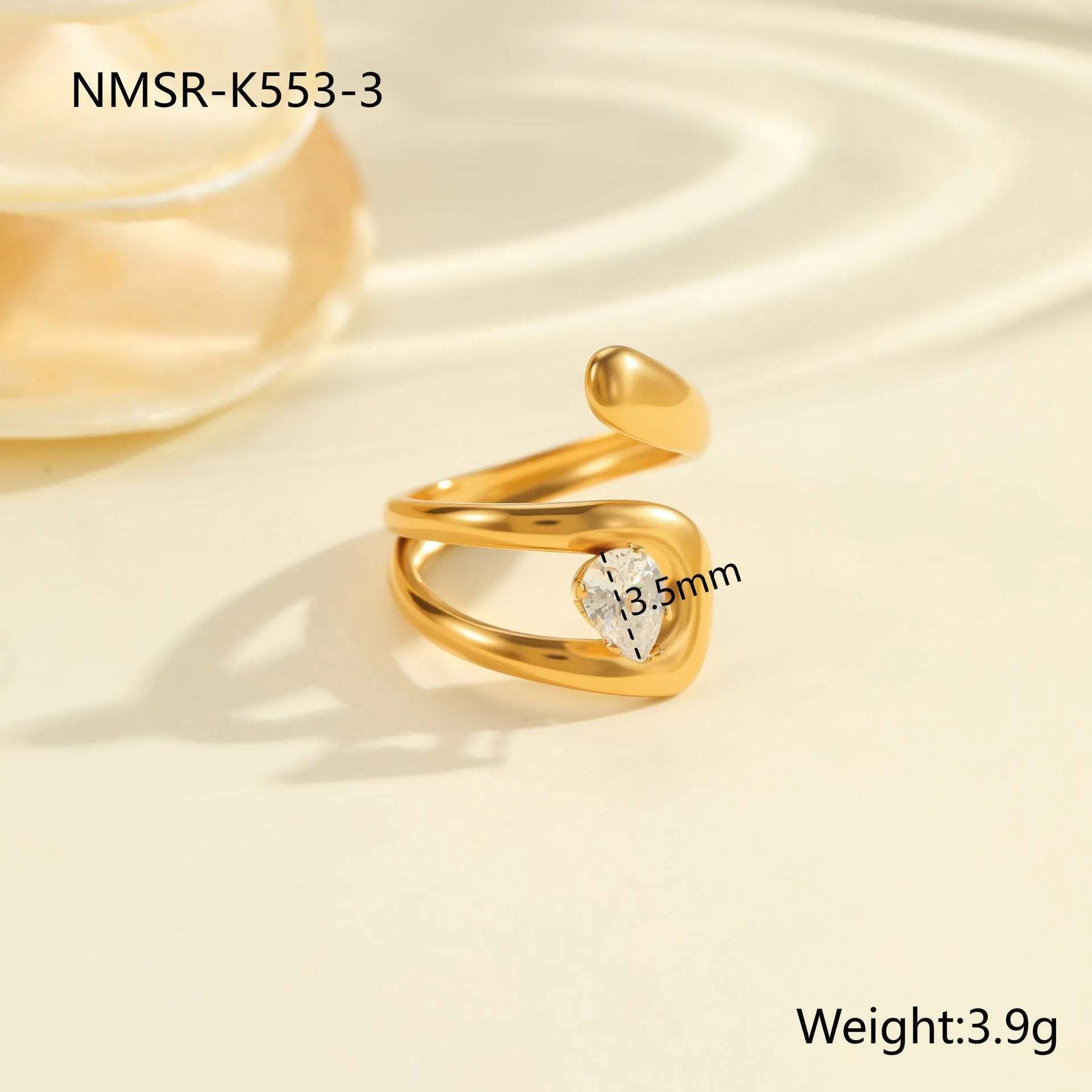 Geometric open mouth zircon ring showing adjustable design and electroplated finish