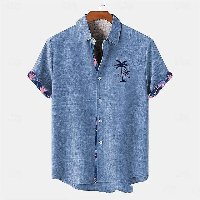 Loose fit linen short sleeve shirt with ocean fish pattern on lapel in various colour options