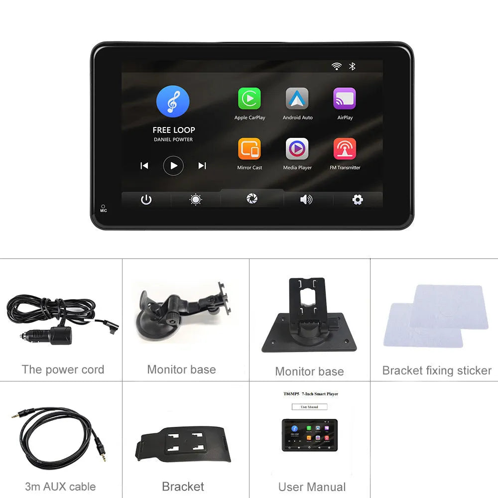 7-inch HD wired car screen player with multilingual interface and dual mounting options