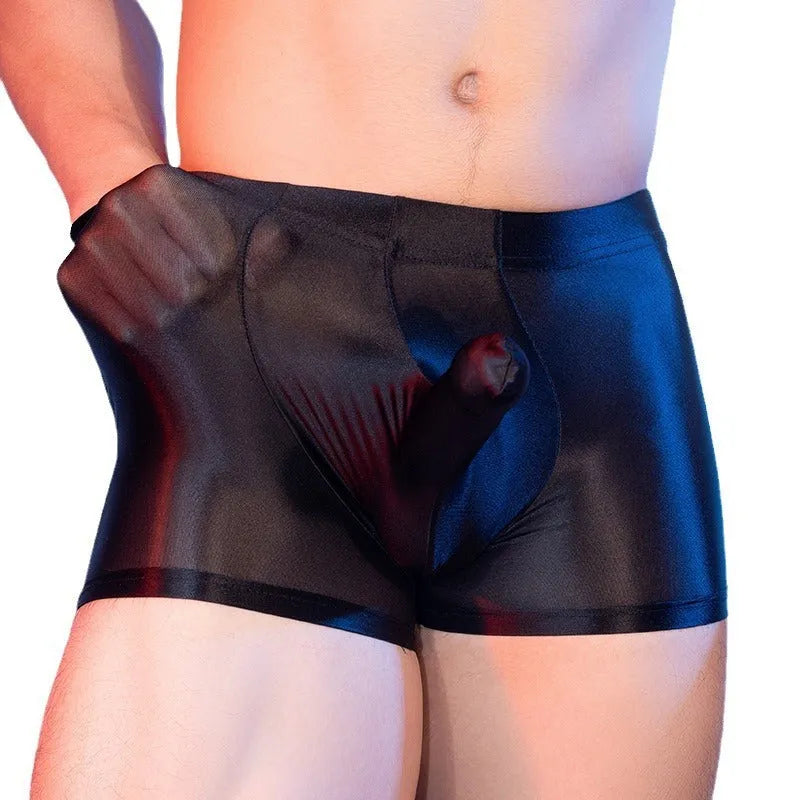 Men's nylon boxer shorts in red with seamless design and mid-waist fit