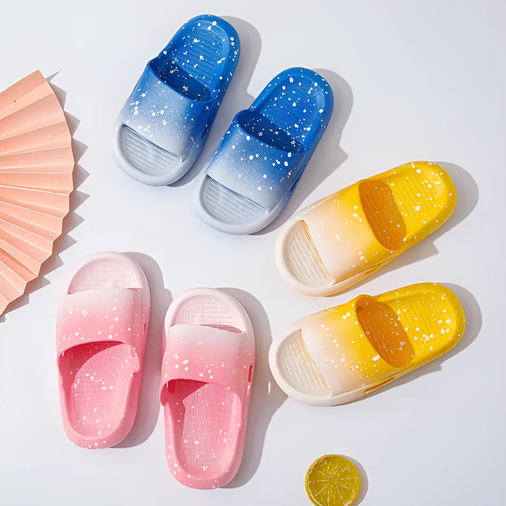 Children's gradient colour PVC summer slippers with non-slip soles in blue, yellow, green, orange, pink or black