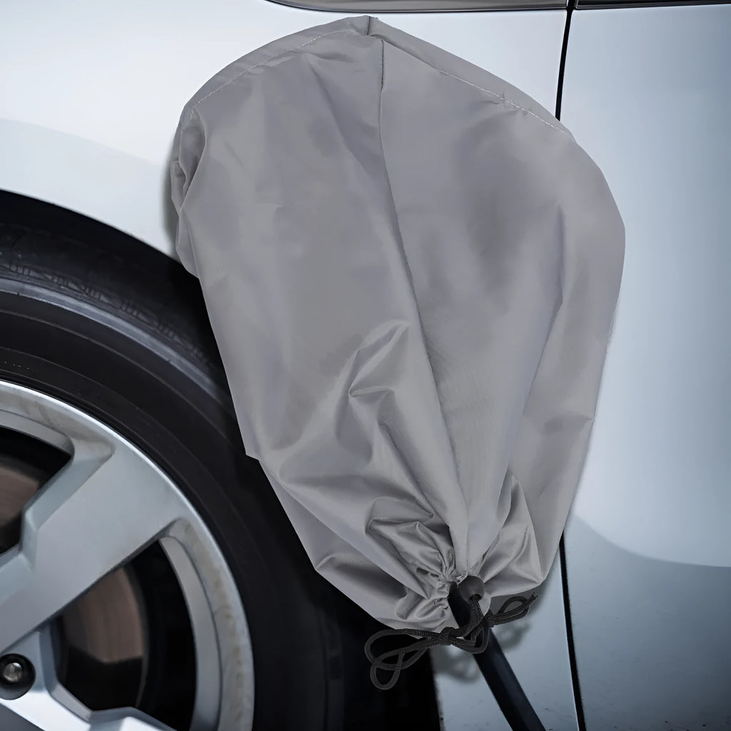 Grey waterproof drawstring cover for electric vehicle charging connector