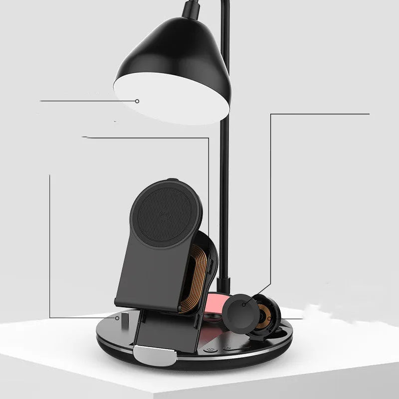 Black magnetic folding wireless charger with phone positioned at angle