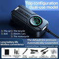 Portable wireless car air pump with power cable and multiple nozzle attachments