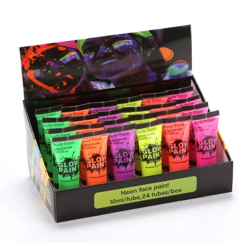 25ml bottle of neon gouache face paint labelled safe and non-toxic.
