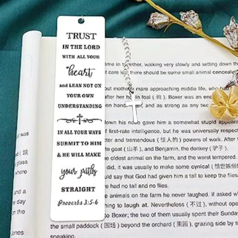 Stainless steel Bible verse bookmark with European style design and metallic finish