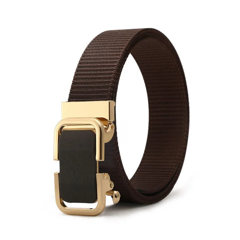 Men's nylon canvas belt with an alloy buckle shown in army green colour.