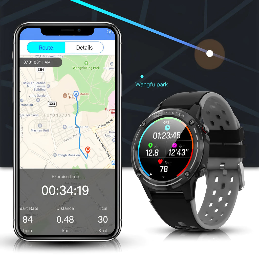 GPS smart watch with silicone sports bracelet in four colour options