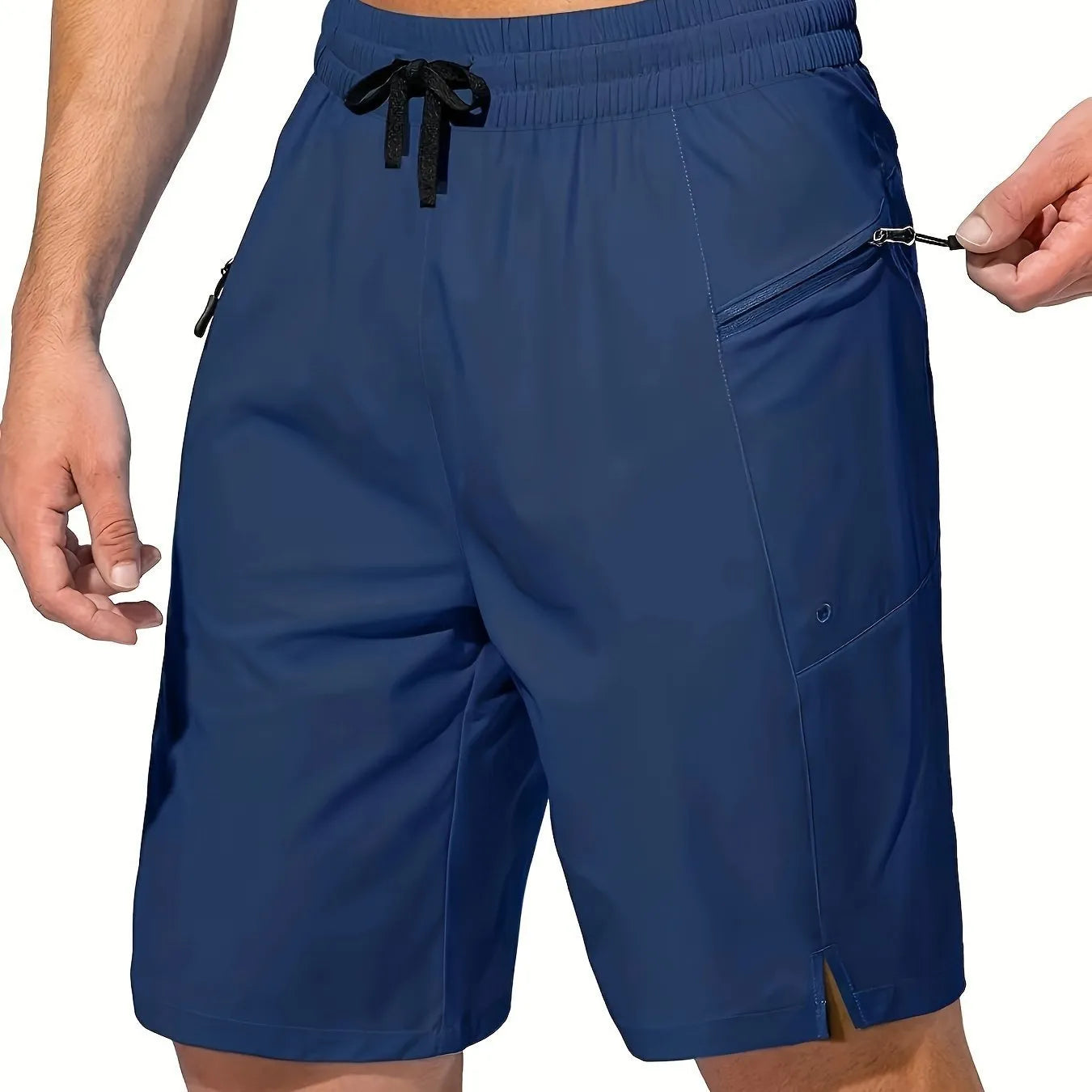 Men's solid colour quick-drying beach shorts in straight leg cut on size chart
