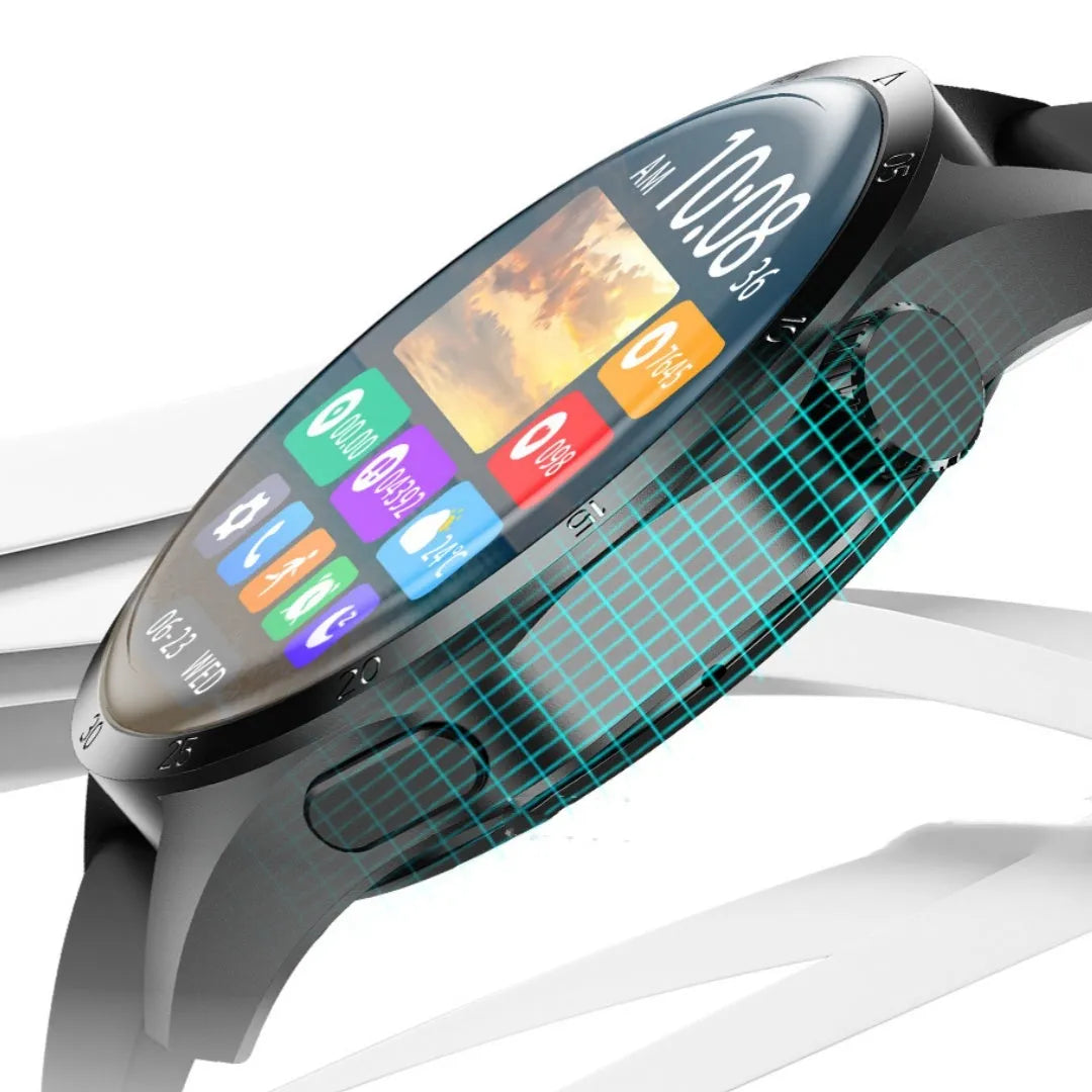 Black smartwatch with Bluetooth calling and health monitoring features on a silicone strap