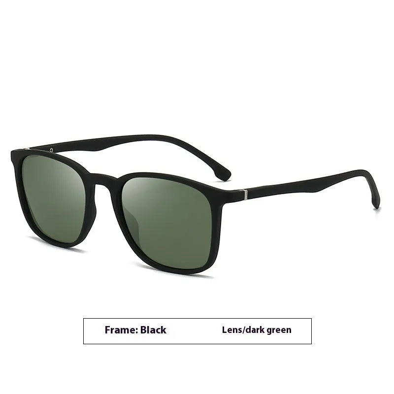 Men's UV400 polarized sunglasses with elastic paint spectacle foot in black frame with dark green lens