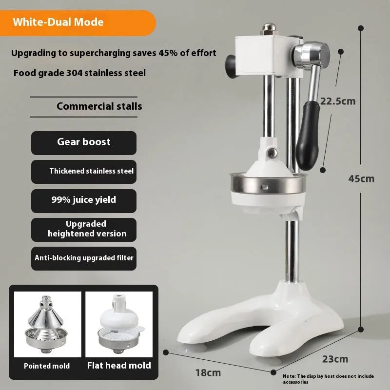 Vertical stainless steel manual juicer with multiple colour and tip options for household citrus juicing