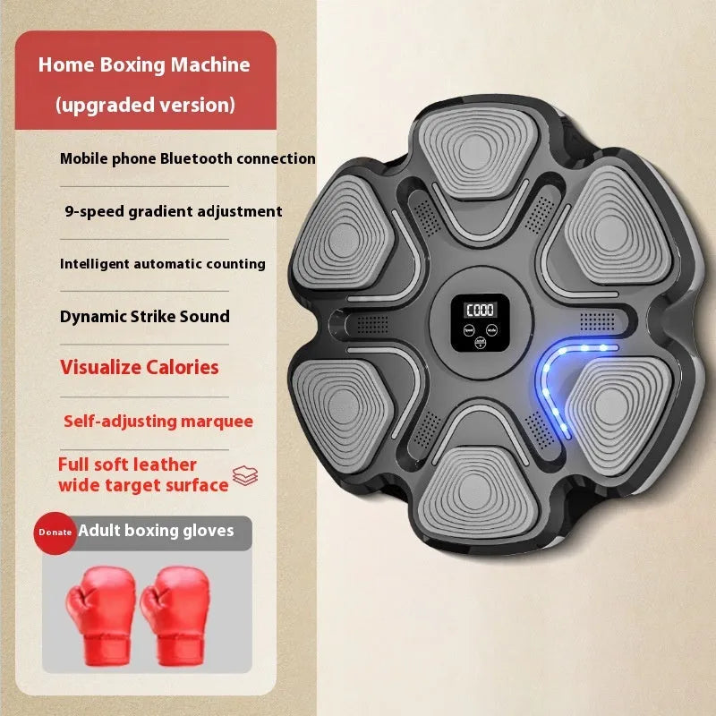 Smart music boxing machine wall target with electronic reaction lights and focus gloves