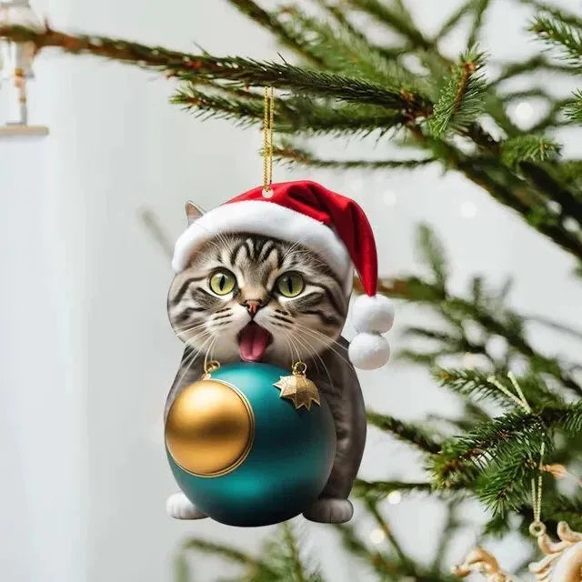 Christmas creative kitty automobile hanging ornament with cartoon cat design in acrylic