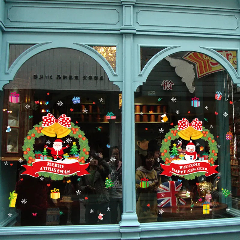 Non-adhesive electrostatic Christmas wall sticker with colourful cartoon patterns for window decoration