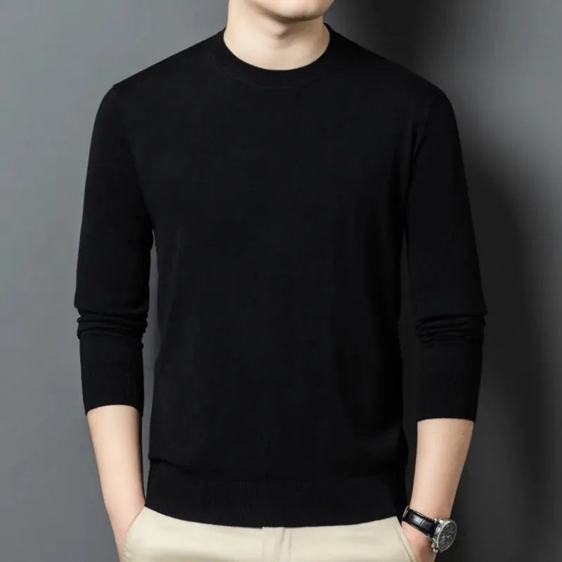 Men's round neck wool mulberry silk sweater long sleeve winter pullover in multiple colour options