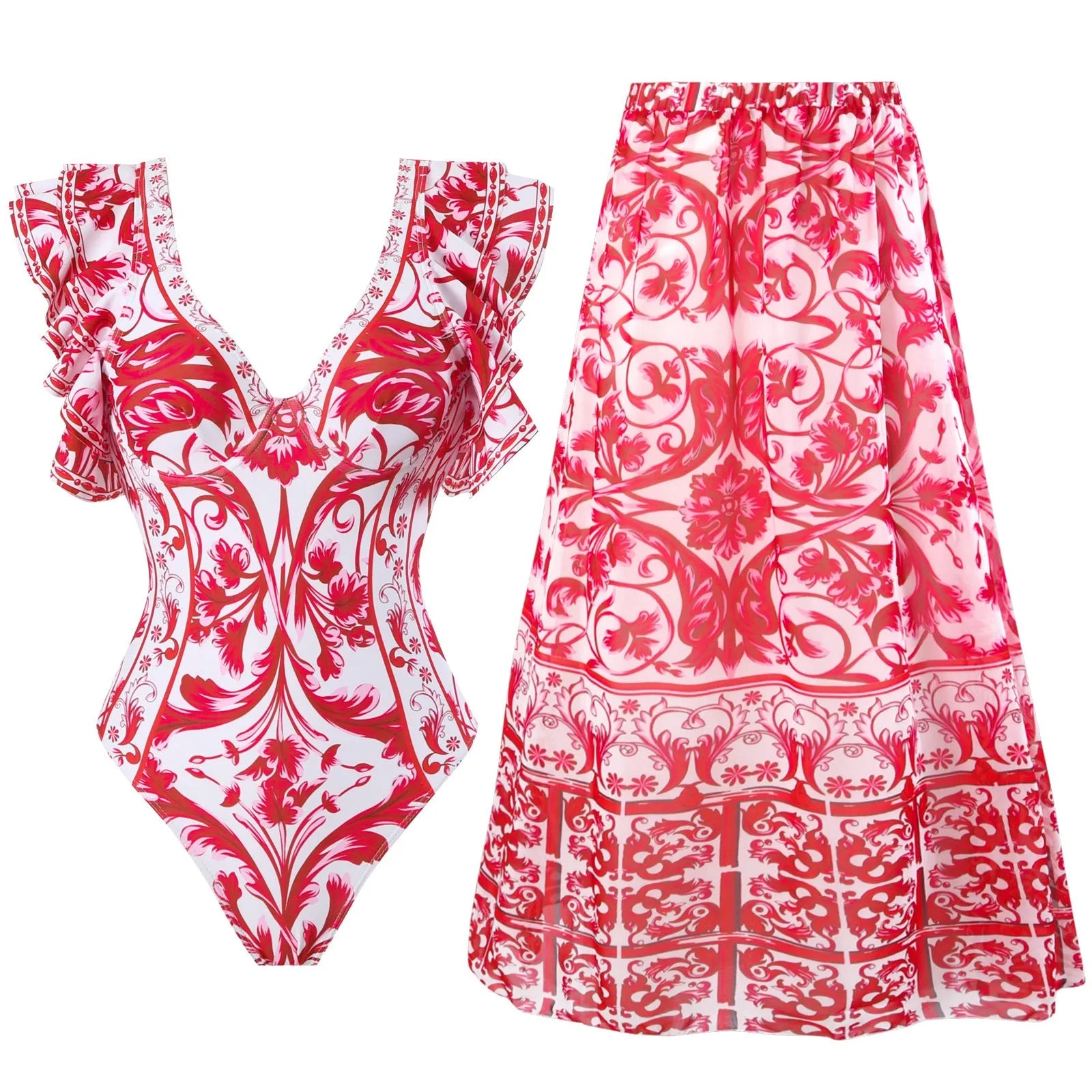 Women's printed one-piece swimsuit in polyester fabric available in multiple colours and sizes