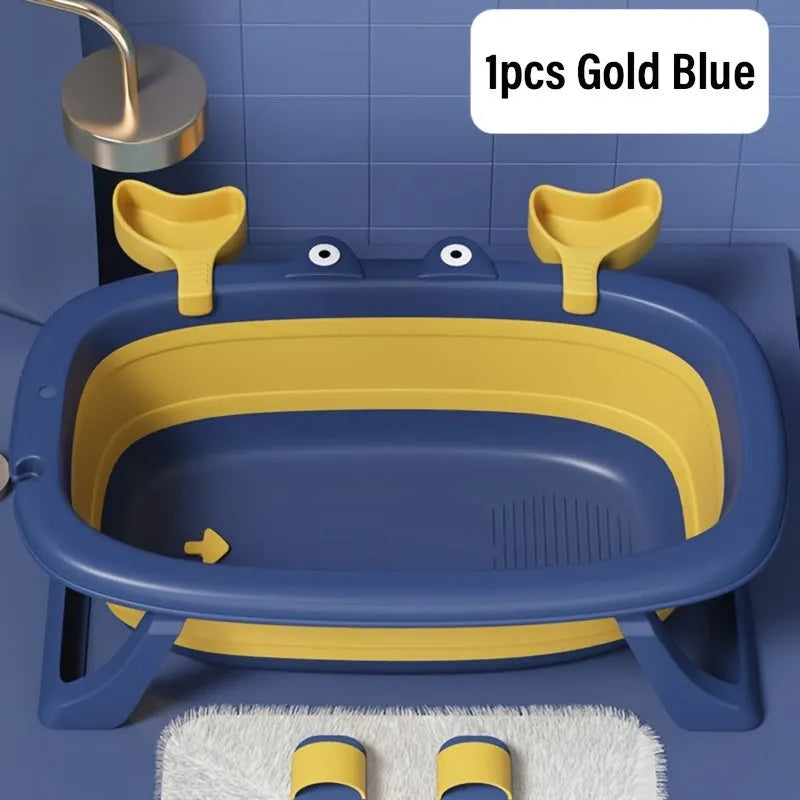 A blue foldable PVC pet bath tub for small dogs and cats.