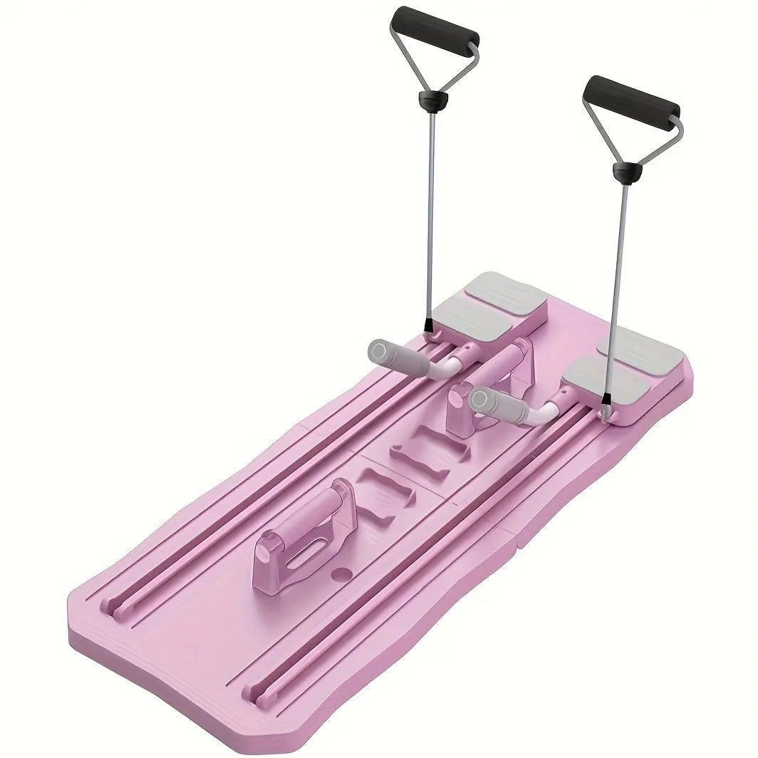 Blue multifunctional fitness board for supine abdominal exercises on home floor