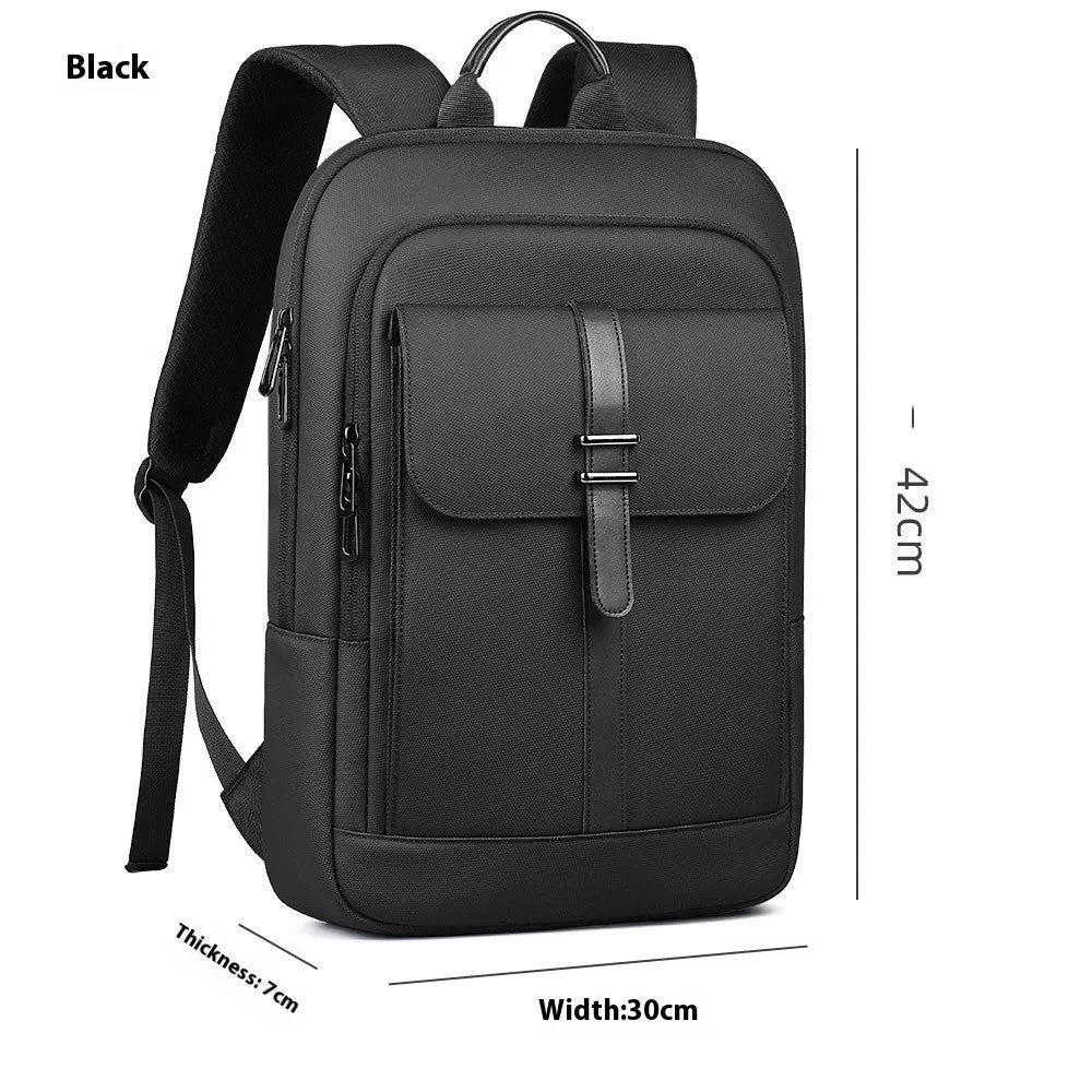 Black Oxford cloth backpack with visible sewing lines for business commuting