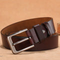 Square head pin buckle jeans belt in black or brown with alloy buckle and adjustable length