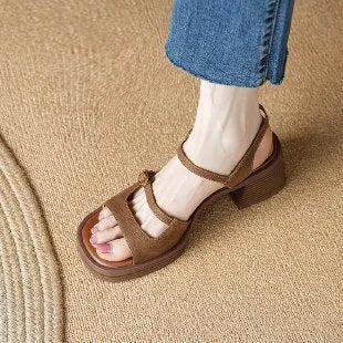 Women's retro platform sandals with square toe and open toe design in milky white colour