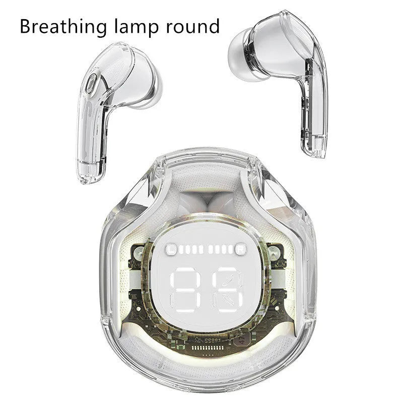 Transparent warehouse wireless Bluetooth in-ear headset shown in multiple colours.