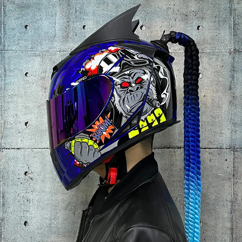 Dirty Braids full face motorcycle helmet with graphic design, shown in size L.