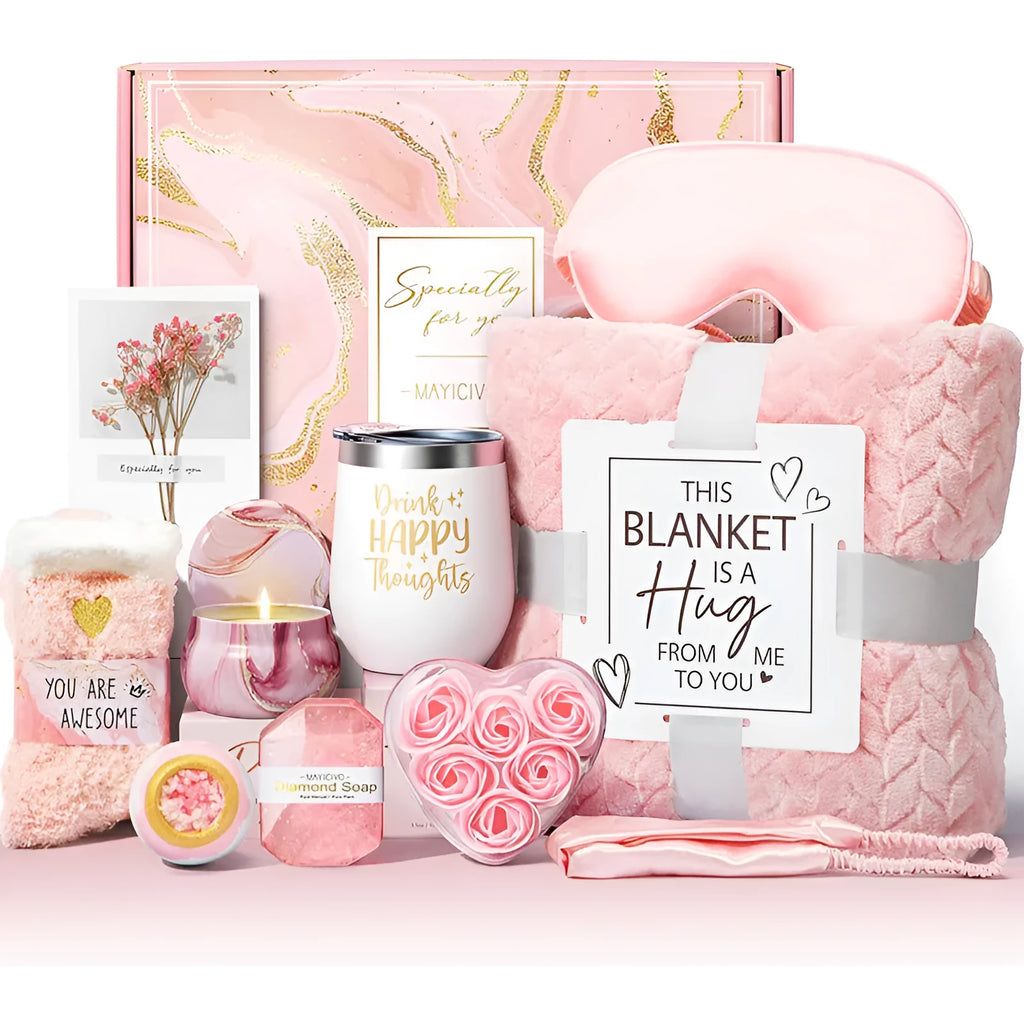Aromatherapy candle soap bath gift set in modern plastic packaging measuring 27x23x13cm