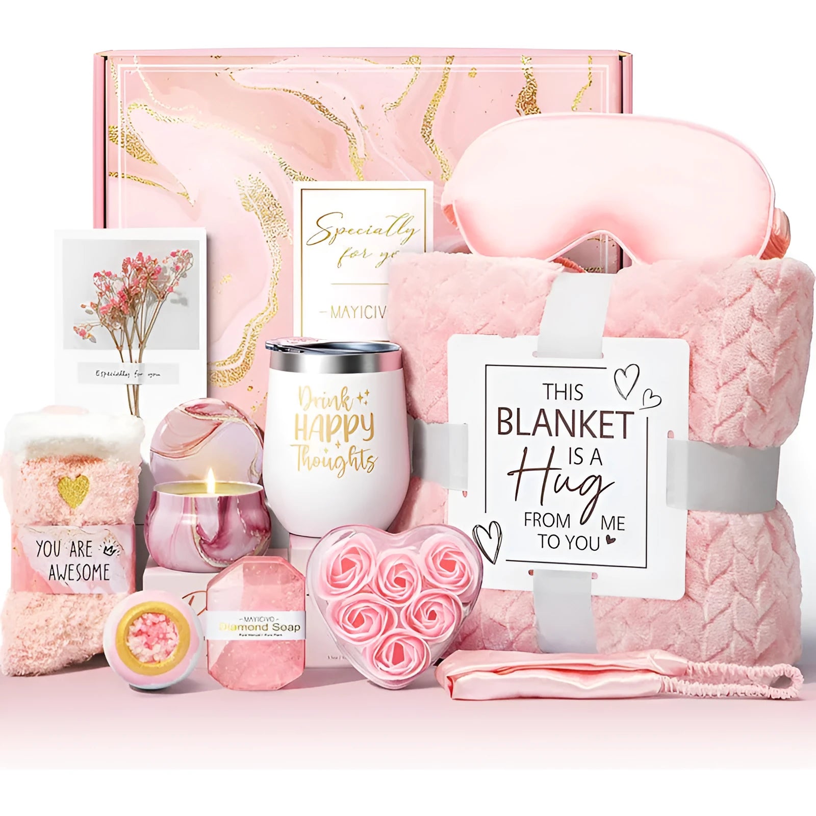 Aromatherapy candle soap bath gift set in modern plastic packaging measuring 27x23x13cm