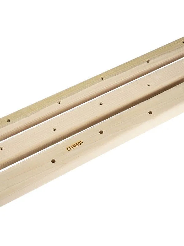 Set of three solid wooden grip training finger boards in 12cm, 40cm, and 50cm lengths.