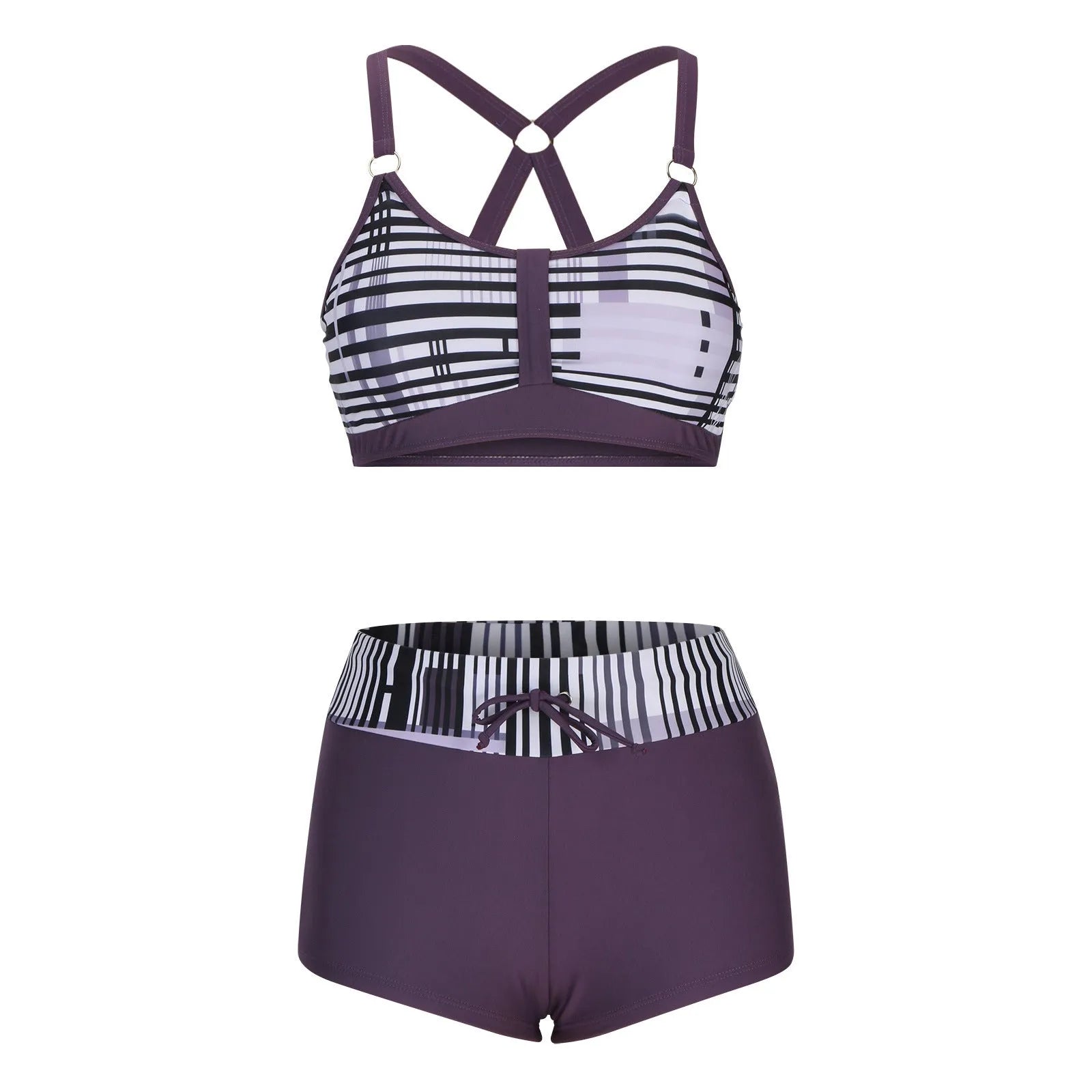 Women's floral printed bikini swimsuit with bra and shorts in polyester fabric
