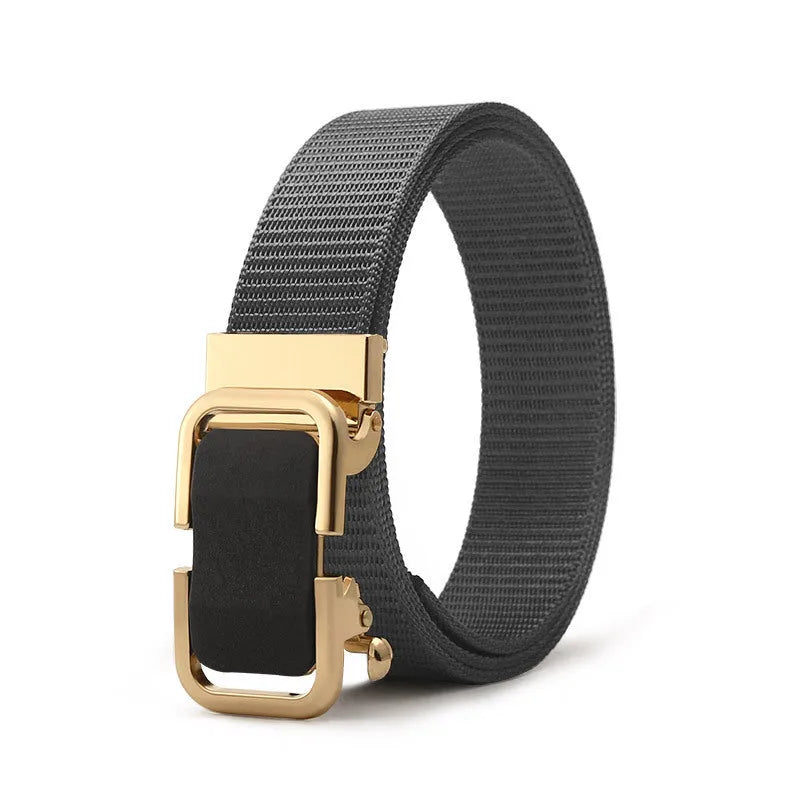 Men's nylon canvas belt with an alloy buckle shown in army green colour.
