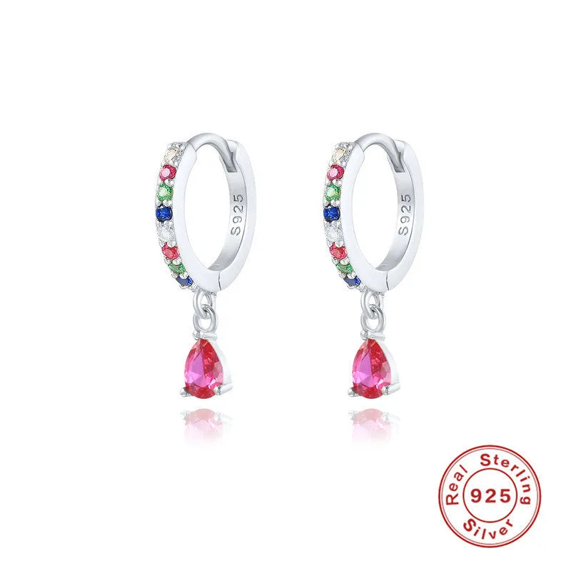 S925 sterling silver water drop earrings with diamond accents in gold or silver plating