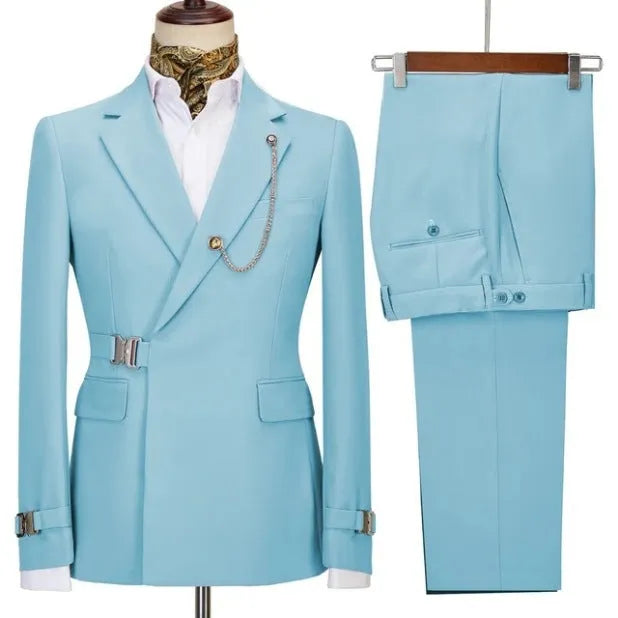 Men's light business casual polyester suit with flat lapel collar in beige colour